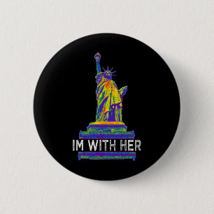 Chapa Redonda De 5 Cm Estoy Con Su Estatua De La Libertad.