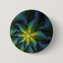 Chapa Redonda De 5 Cm Estrella abstracta, brillante arte azul verde dora