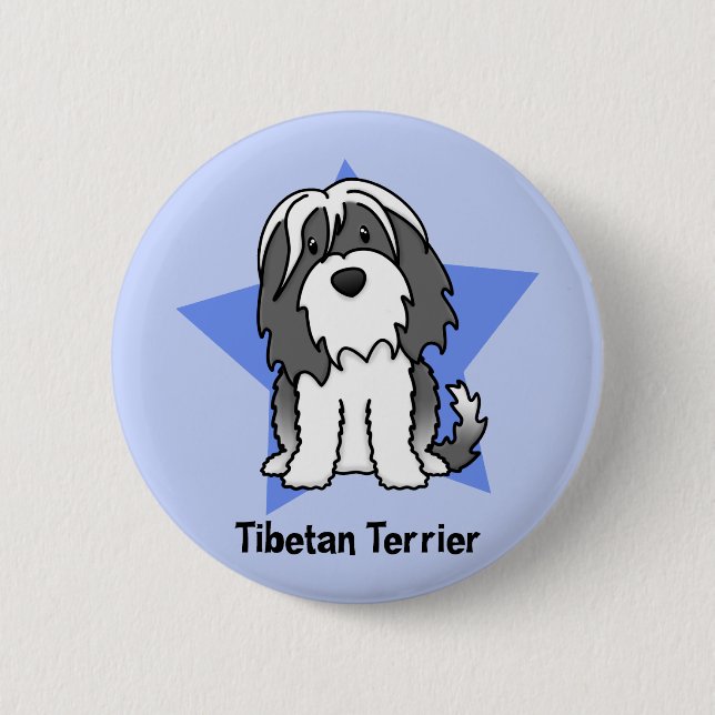 Chapa Redonda De 5 Cm Estrella Terrier tibetano de Kawaii (Anverso)