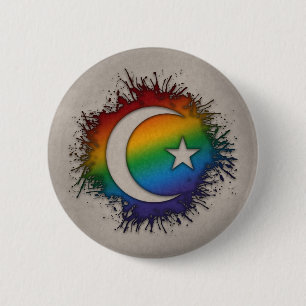 Chapa Redonda De 5 Cm Estrella y creciente del arco iris