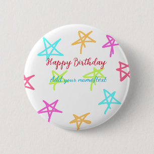 Chapa Redonda De 5 Cm Estrellas coloridas feliz cumpleaños agregar nombr