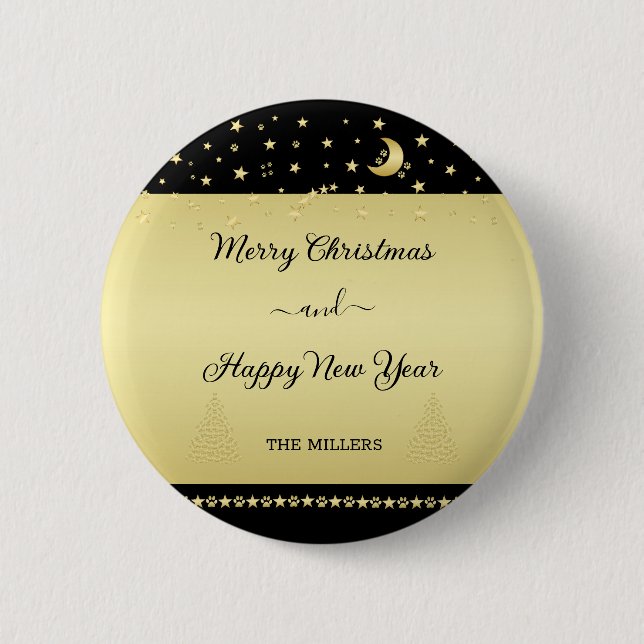 Chapa Redonda De 5 Cm Estrellas de Navidades brillantes de oro, trapos d (Anverso)