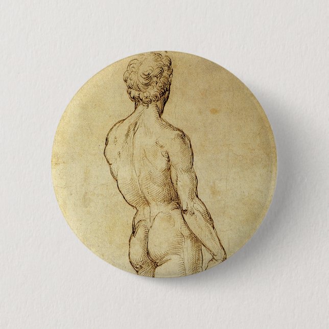 Chapa Redonda De 5 Cm Estudio de la estatua de David de Miguel Ángel por (Anverso)