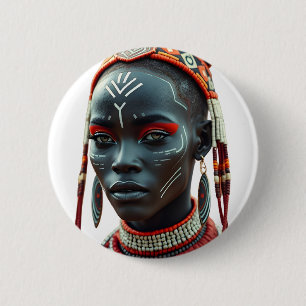 Chapa Redonda De 5 Cm Etiqueta de belleza tribal africana real   Afrocén