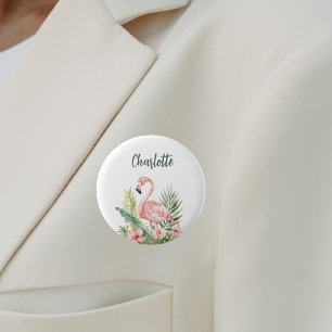 Chapa Redonda De 5 Cm Etiqueta de nombre de flores tropicales de flamenc