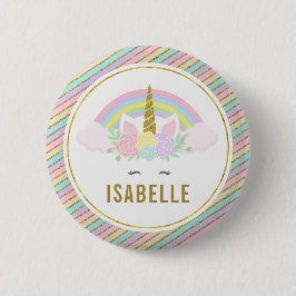 Chapa Redonda De 5 Cm Etiqueta de nombre Pin de Fiesta Rainbow Unicorn