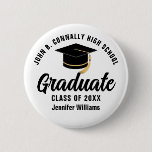 Chapa Redonda De 5 Cm Etiqueta moderna de nombre de graduación de tipogr