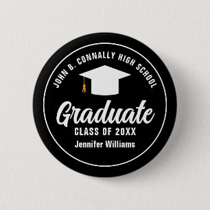Chapa Redonda De 5 Cm Etiqueta moderna del nombre del partido de graduac