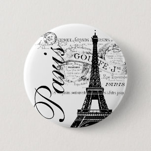 Chapa Redonda De 5 Cm Etiqueta Vintage París y Torre Eiffel