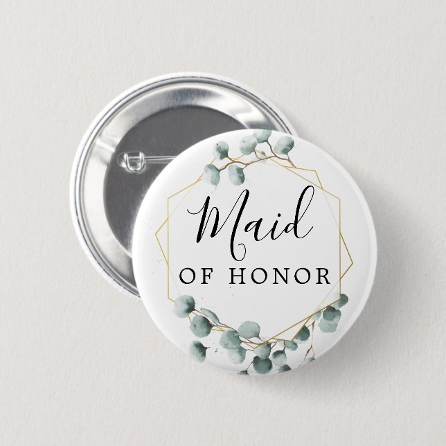 Chapa Redonda De 5 Cm Eucalyptus Greenery Bridal Party Button - Maid (Anverso y reverso)