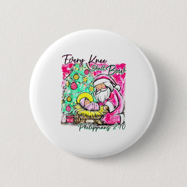 Chapa Redonda De 5 Cm Every Knee Shall Bow Santa Christmas Nativity Scen (Anverso)