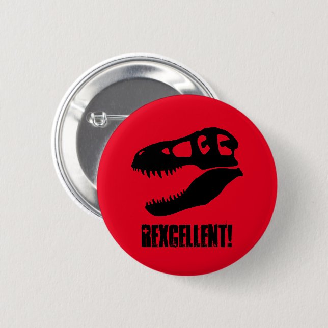 Chapa Redonda De 5 Cm "¡Excelente!" T. rex Skull (Anverso y reverso)