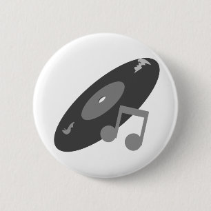 Chapa Redonda De 5 Cm Expediente de la música y gris retros de la nota