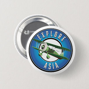 Chapa Redonda De 5 Cm Explora logotipo de estilo vintage de Asia 