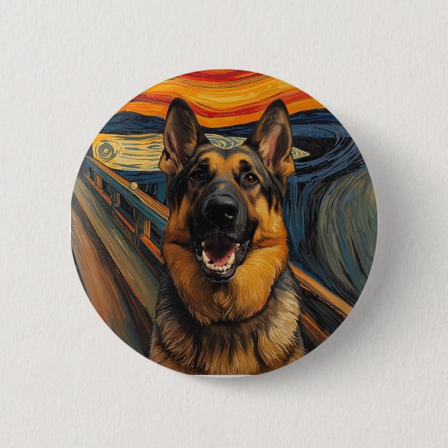 Chapa Redonda De 5 Cm Expressionist Angst Painting German Shepherd (Anverso)