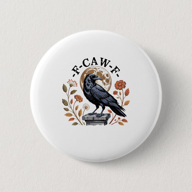 Chapa Redonda De 5 Cm F-Caw-F Raven Moon Gothic Halloween Crow Bird Love (Anverso)