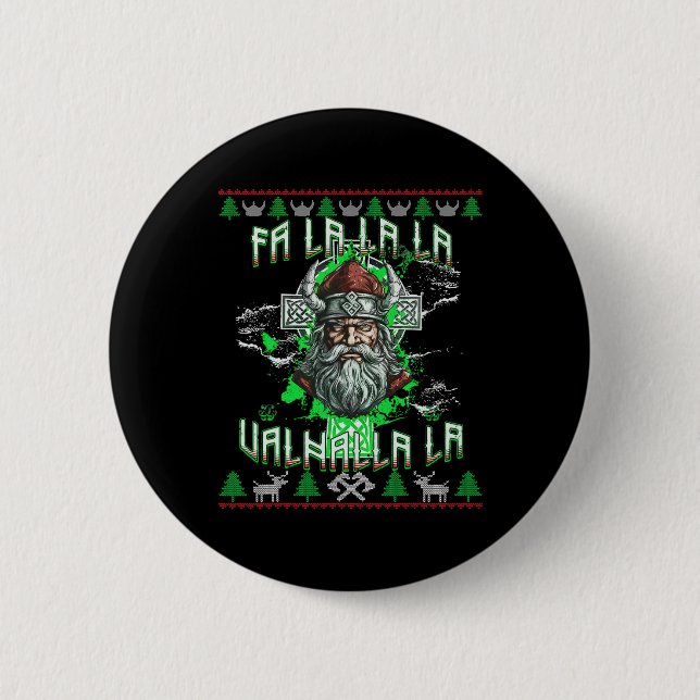 Chapa Redonda De 5 Cm Fa La 8 Valhalla Santa Hat Viking Skull Navidades (Anverso)