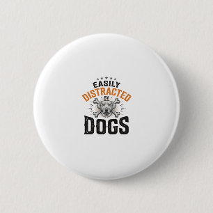 Chapa Redonda De 5 Cm Fácilmente Distraído Por Perros Diseño Vintage Ama