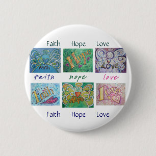 Chapa Redonda De 5 Cm Faith Hope Love Angel Word Collage Button or Pin