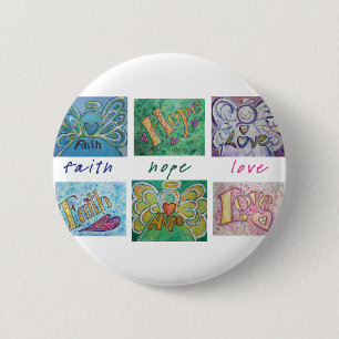 Chapa Redonda De 5 Cm Faith Hope Love Angel Word Collage Button or Pin