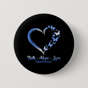 Chapa Redonda De 5 Cm Faith Hope Love Diabetes Awareness Heart Butterfly