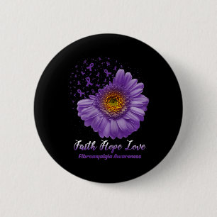 Chapa Redonda De 5 Cm Faith Hope Love Fibromialgia Awareness Flower Be S