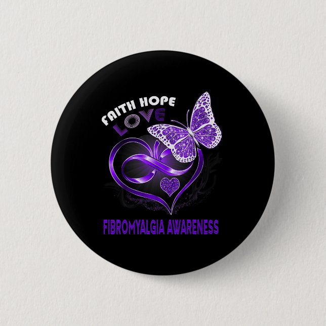 Chapa Redonda De 5 Cm Faith Hope Love Fibromialgia Awareness Heart Butte (Anverso)