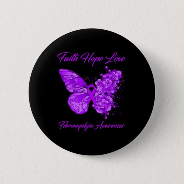 Chapa Redonda De 5 Cm Faith Hope Love Fibromyalgia Awareness (Anverso)