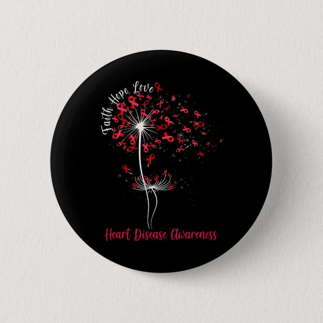 Chapa Redonda De 5 Cm Faith Hope Love Heart Disease Awareness Flower (Anverso)