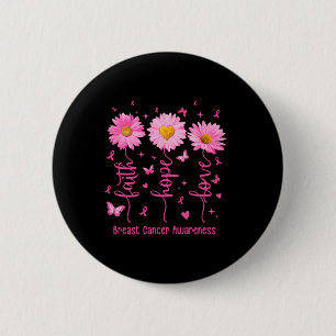 Chapa Redonda De 5 Cm Faith Hope Love Pink Ribbon Brem Cancer Awarenes