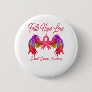 Chapa Redonda De 5 Cm Faith Hope Love Wings Conciencia sobre el cáncer d