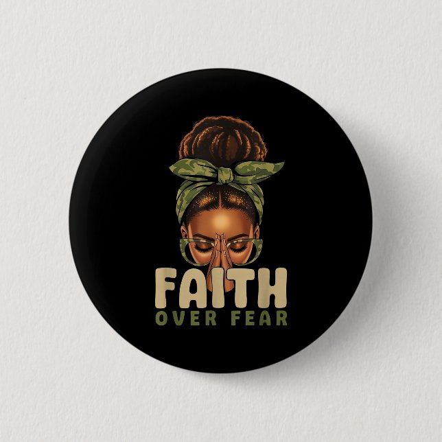 Chapa Redonda De 5 Cm Faith Over Fear Christian Camo African American Af (Anverso)