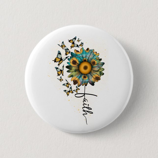 Chapa Redonda De 5 Cm Faith Sunflowers Butterflies Religiosa cristiana   (Anverso)