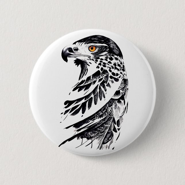 Chapa Redonda De 5 Cm Falcon Wild Animal Nature Ilustracion Tattoo (Anverso)