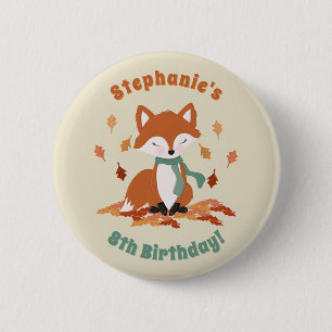 Chapa Redonda De 5 Cm Fall Fox Woodland Birthday