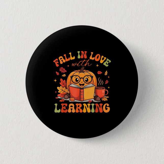 Chapa Redonda De 5 Cm Fall In Love With Learning Autum Thanksgiving Teac (Anverso)