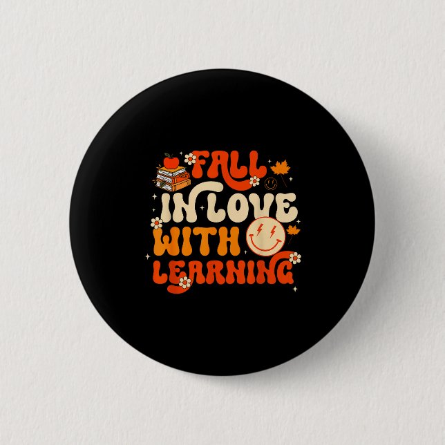 Chapa Redonda De 5 Cm Fall In Love With Learning Autum Thanksgiving Teac (Anverso)