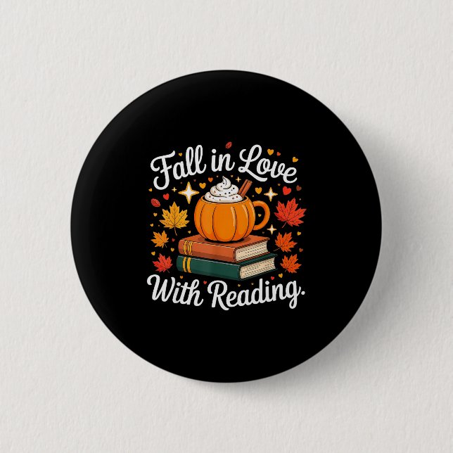 Chapa Redonda De 5 Cm Fall In Love With Reading Autumn Pumpkin Mug Book  (Anverso)