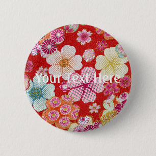 Chapa Redonda De 5 Cm Falln Crimson Floral Chirimen