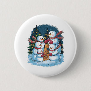 Chapa Redonda De 5 Cm Familia jovial de Snowman