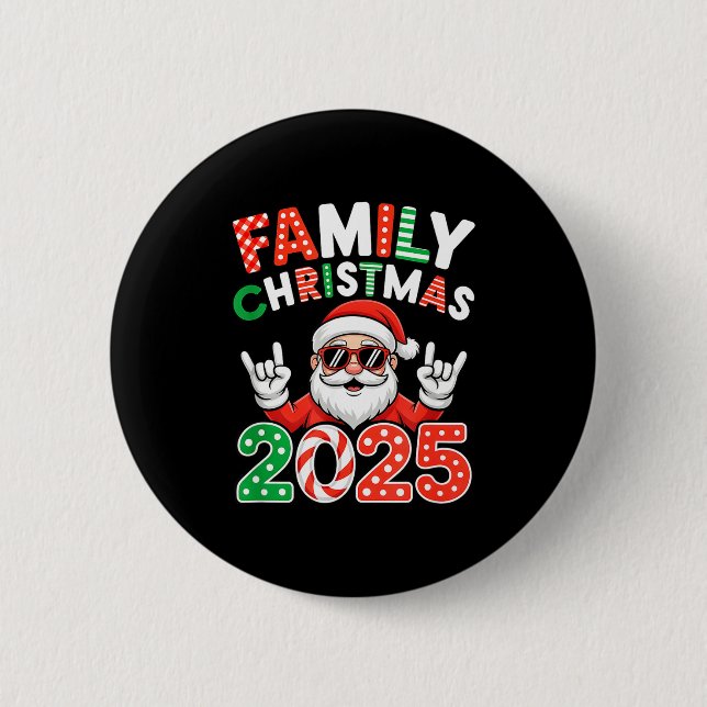 Chapa Redonda De 5 Cm Family Christmas 2025 Rocker Santa Sungles Matchin (Anverso)