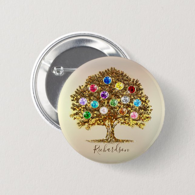 Chapa Redonda De 5 Cm Family Tree Birthstone personalized together gift (Anverso y reverso)