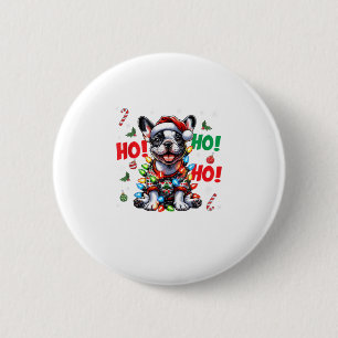 Chapa Redonda De 5 Cm Famoso Bulldog francés HO HO Navidades Santa Hat