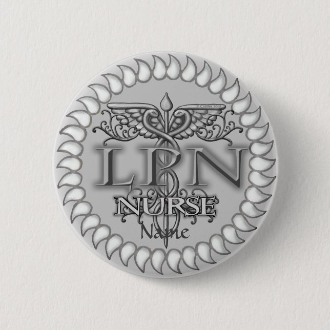 Chapa Redonda De 5 Cm Fancy Caduceus LPN enfermera (Anverso)