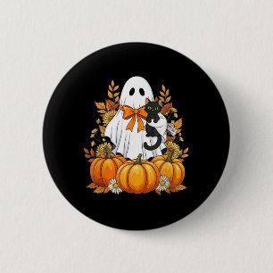 Chapa Redonda De 5 Cm Fantasma Acogedor Con Calabazas De Gato Negro Esce