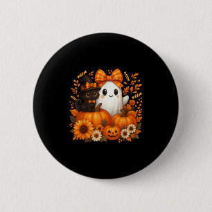 Chapa Redonda De 5 Cm Fantasma De Halloween Vintage Con Gato Negro Y Cal