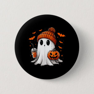 Chapa Redonda De 5 Cm Fantasma Lindo Bebiendo Café Helado Calabaza de Ha