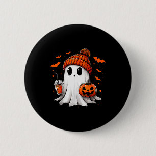 Chapa Redonda De 5 Cm Fantasma Lindo Bebiendo Café Helado Halloween Cala