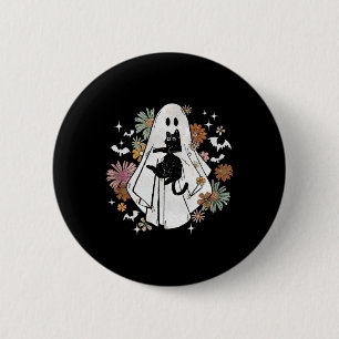 Chapa Redonda De 5 Cm Fantasma Sostengo Gato Negro Groovy Floral Hallowe