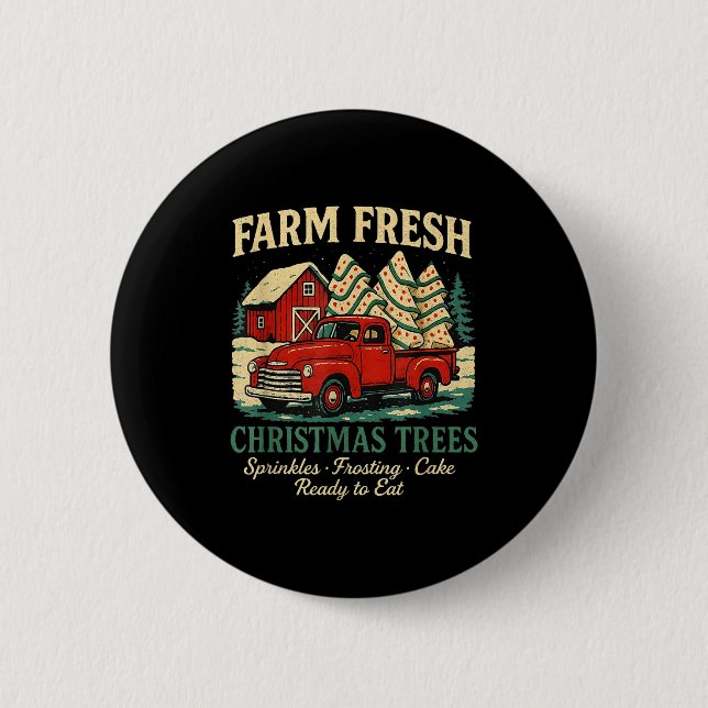 Chapa Redonda De 5 Cm Farm Fresh Debbie Christmas Cake Retro Red Truck H (Anverso)